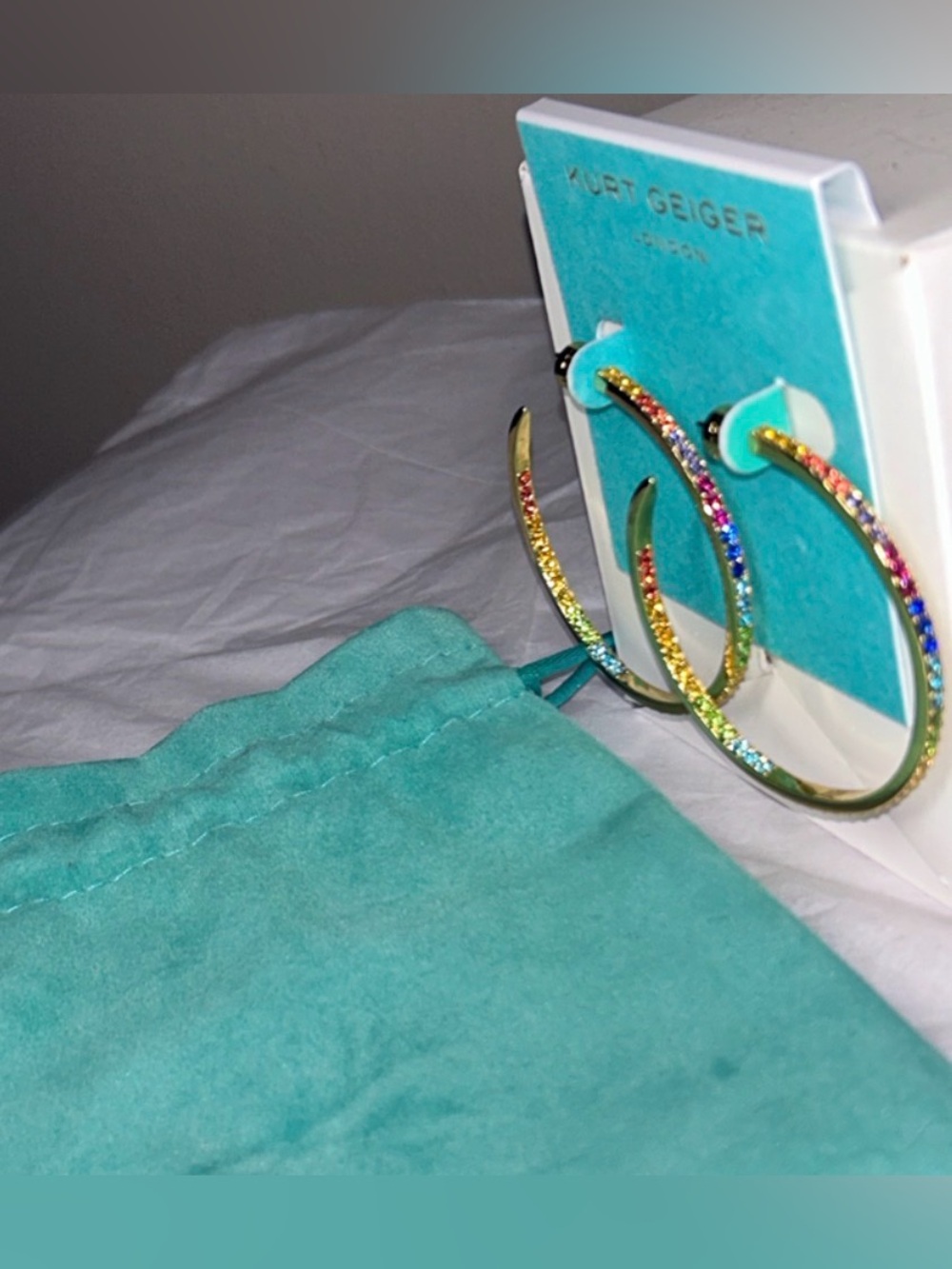 Kurt Geiger London Rainbow Pavé Hoop Earrings embellished multicolor crystalsNWT